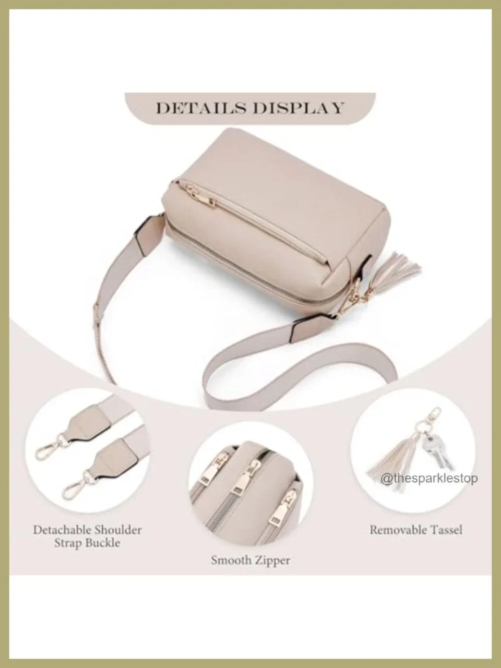 Vegan PU Leather Crossbody Bag with Triple Zip, Phone Pocket & Card Slots